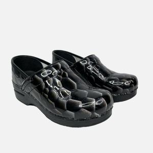 Dansko Black Leather Clogs Size (37) 6.5-7 Patent Crocodile Women's Shoes Shiny